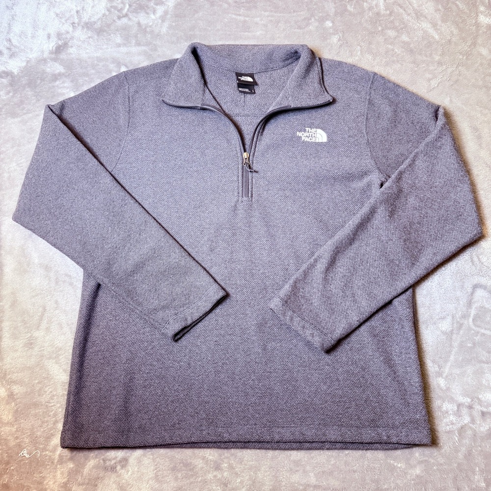 The North Face Mens L Gray Textured Fleece Quarter Zip Pullover